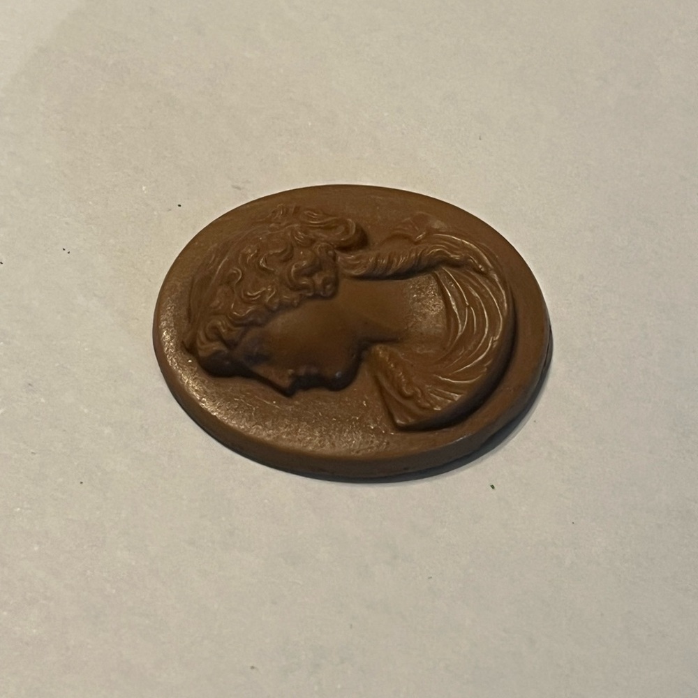 Vintage Brown Cameo Woman side profile stone carving